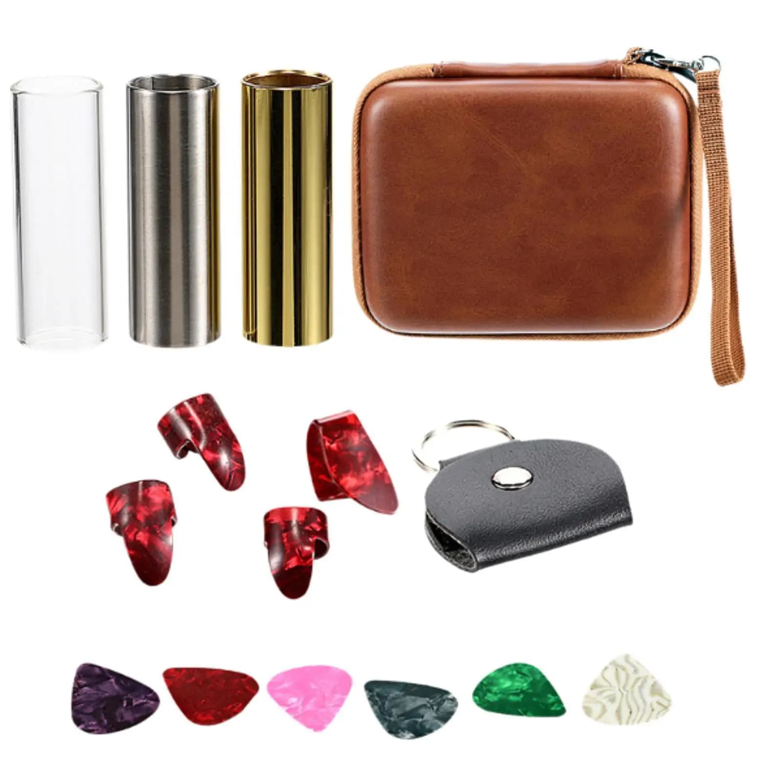 Glass Guitar Slide Set with Metal Slides and Finger Picks Complete Acoustic Electric Guitar Accessories Kit for Guitars and Bass