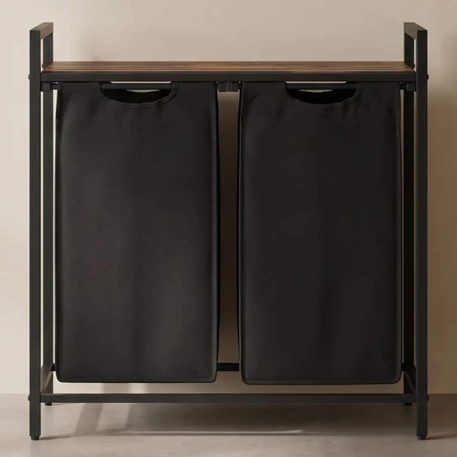 Dual-Bag Laundry Sorter with Convenient Storage Shelf for Organized Home and Efficient Laundry Management