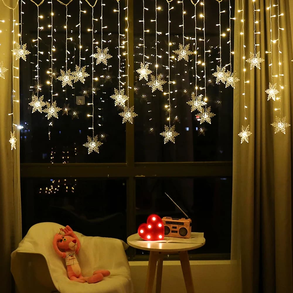 4M Luce natalizia Led Fiocco di neve Tenda Ghiacciolo Fata Stringa Ghirlanda esterna per la decorazione di Capodanno in giardino per feste in casa