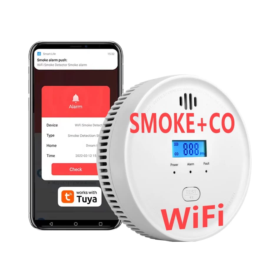 SMARSECUR WiFi Rilevatore di fumo e monossido di carbonio Batteria di backup Allarme fumo e CO Combo Notifica app Certificato CE UL