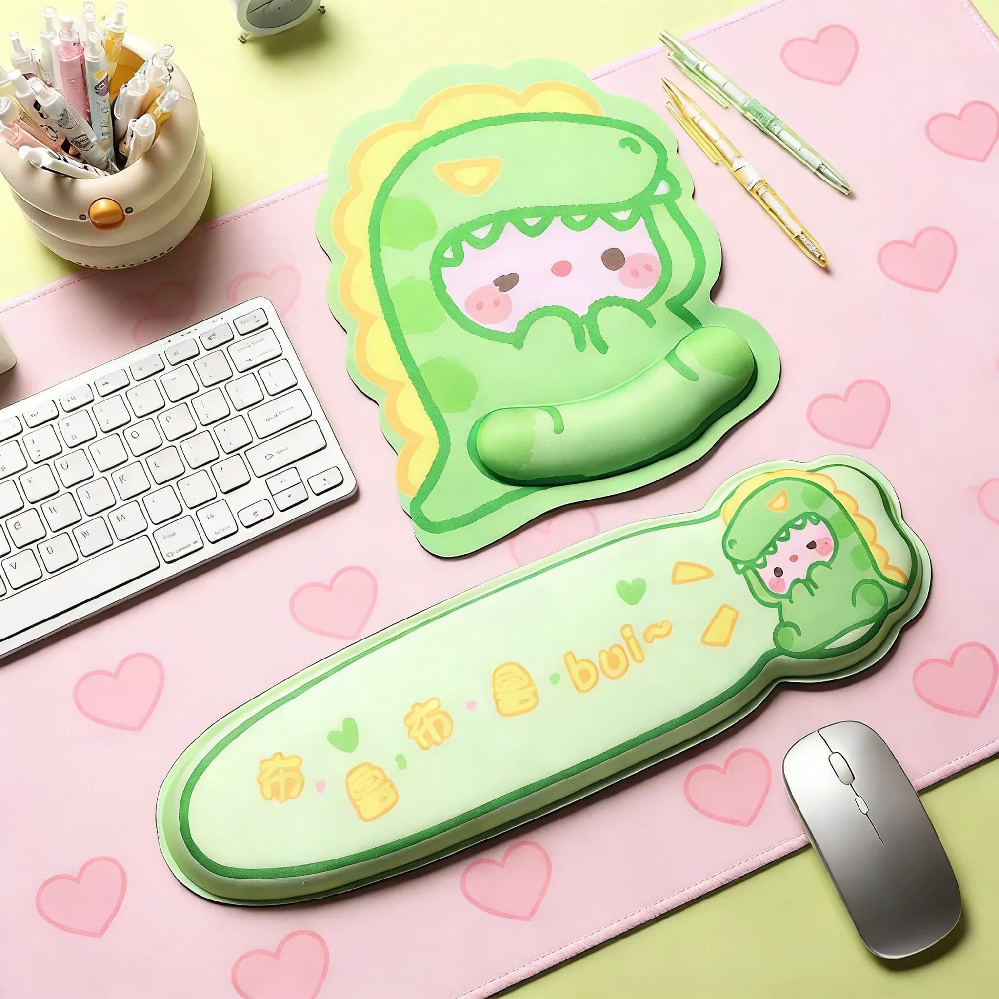 Simpatico tappetino per mouse con poggiapolsi, dinosauro Kawaii, ergonomico, morbido, in memory foam, base antiscivolo, per computer, ufficio, giochi