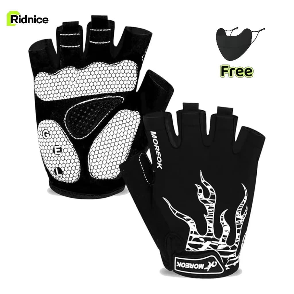 Guanti da Ciclismo Ridnice per Uomo/Donna - [Imbottitura in Gel 5MM] Guanti Mezze Dita per Bicicletta/Moto/Sport