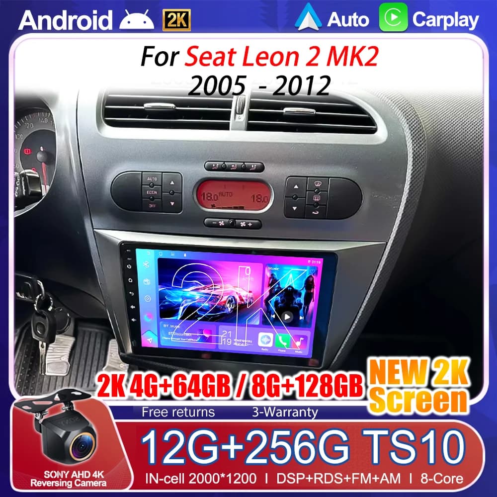 Android 16 Wireless Carplay For Seat Leon 2 MK2 2005 2006 2007 - 2012 Car Radio Navigation GPS Multimedia Video Player WIFI GPS