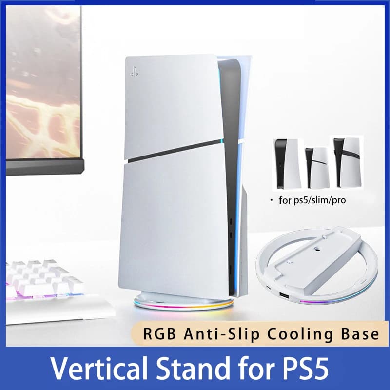 Console di gioco con supporto verticale RGB per console PS5/PS5 Slim PROGame Accessori da gioco con base di raffreddamento a LED stabile antiscivolo