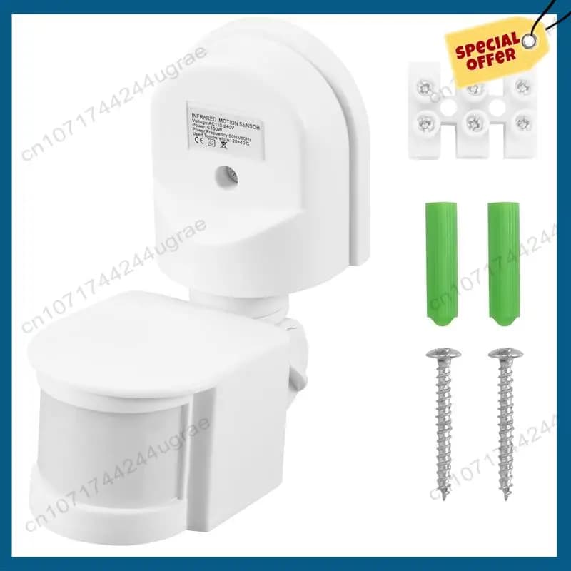 -A15I Sensore di movimento a infrarossi AC110V-240V Interruttore sensore regolabile per sensori di movimento del corpo PIR per scenari multipli (Bianco)