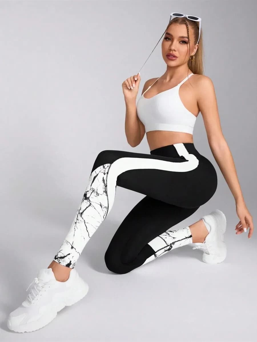 Women Contrast Color Printed Stretch Yoga Leggings For Sports
