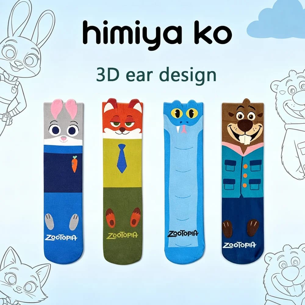 Calzini in cotone 3D con cartoni animati Zootopia, traspiranti e assorbenti, accessori anime, calzini unisex versatili per uomini, donne e coppie