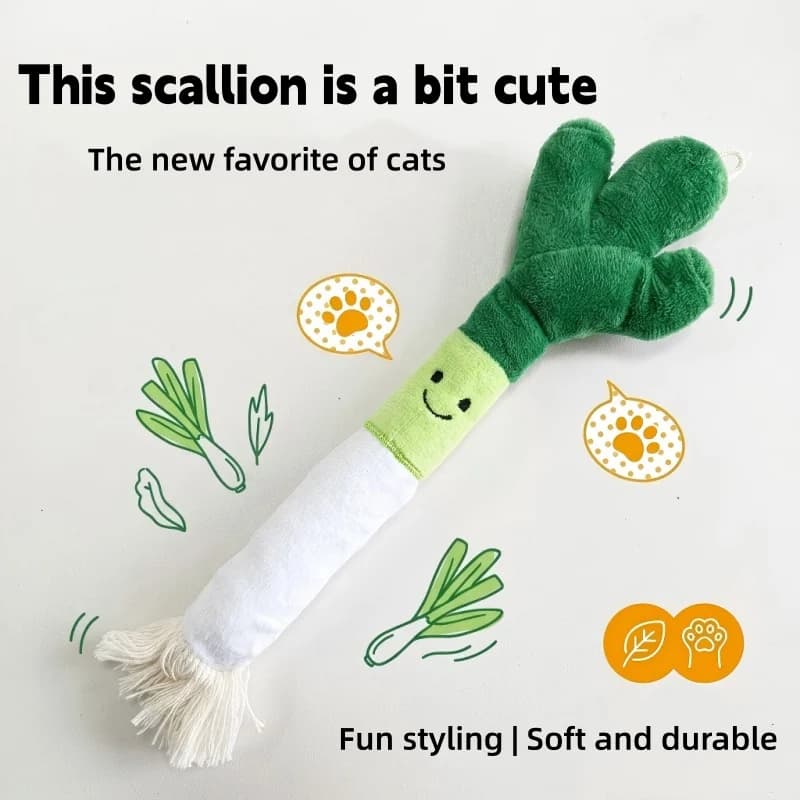Squeaky Plush Dog Chew Toys Durable Bite Resistant Scallion Design Teeth Cleaning Teething Toy For Puppy Kitten Small Pets