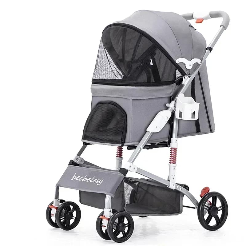 Passeggino Leggero per Cani, Carrello Pieghevole per Gatti, Trolley per Animali a 4 Ruote con Molla Antivibrazione, Trasportino per Animali