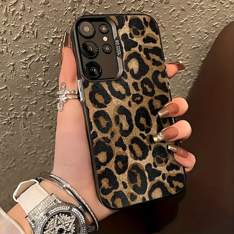 Custodia Rigida con Stampa Leopardata alla Moda per Samsung Galaxy S25 Ultra, Cover Posteriore per Samsung S24 Ultra S26 S23 FE S22 S25