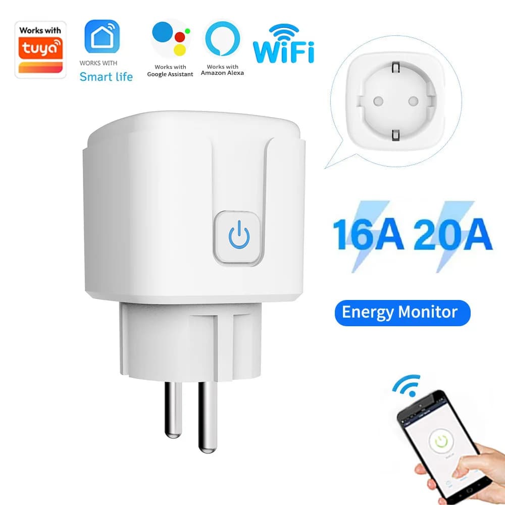 Tuya Presa Intelligente Plug EU 16A/20A With Power Monitor Timing Control Voice Wifi Smart Plug Works With Alexa Google Home