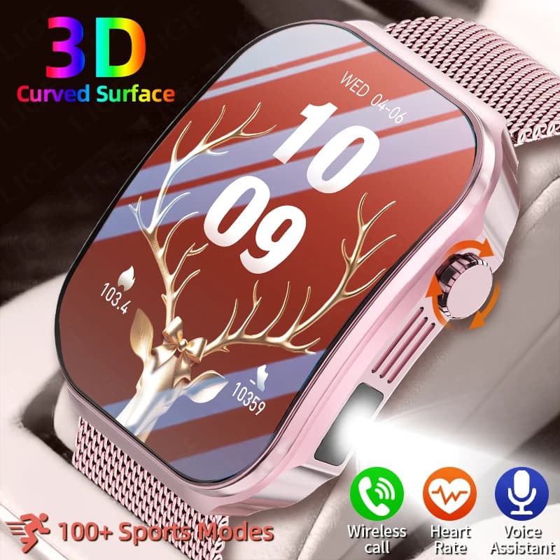 LIGE Nuovo Smartwatch da Donna con Schermo Curvo da 2.2'', Torcia LED, Funzioni Sportive e Fitness, Chiamate Bluetooth, Monitoraggio della Salute, Smartwatch da Uomo 2026
