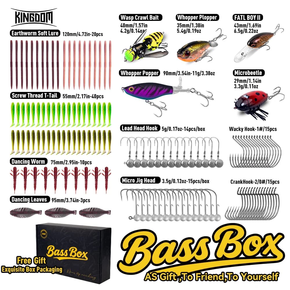 Kingdom Fishing 5pcs 62pcs 132pcs Fishing Lure Kit For Trout/Pike/Bass Atificial Multi-Lure Fishing Set Custom-boxed Tackle Box