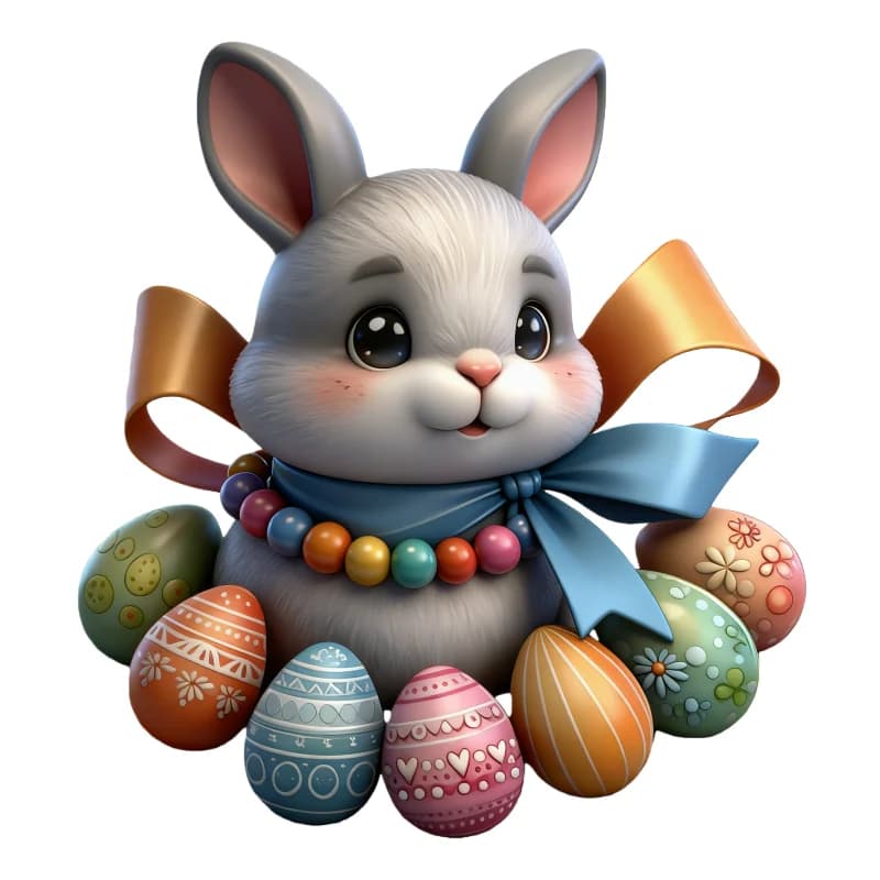 Stampo in silicone per coniglietto carino con fiocco e collana di perline, design con fiocco e uova di Pasqua, squisito stampo per decorazioni di dessert in cioccolato e fondente a tema pasquale
