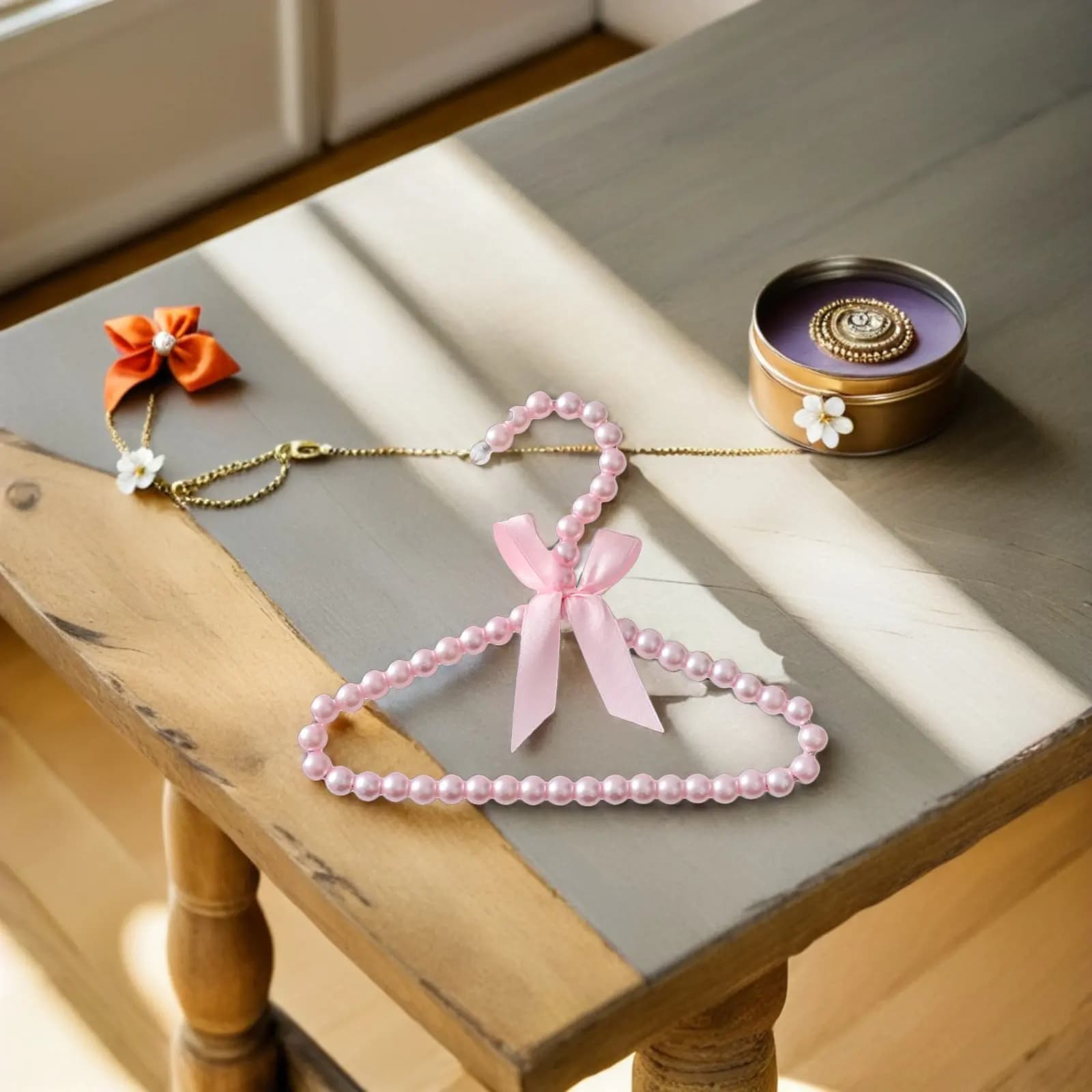 5 Pezzi Piccoli Appendiabiti per Animali Domestici, Mini Appendiabiti in Plastica con Perle per Cani e Gatti, Espositori per Abbigliamento, Rosa, 20 cm
