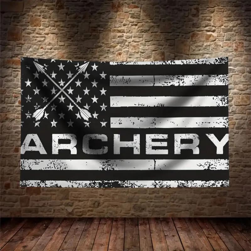 Archery Flag Banner Wall Decor Sports Art Targets Practice Man Cave Room Gift for Bow Shooter Hunter Patriotic Stars Stripes