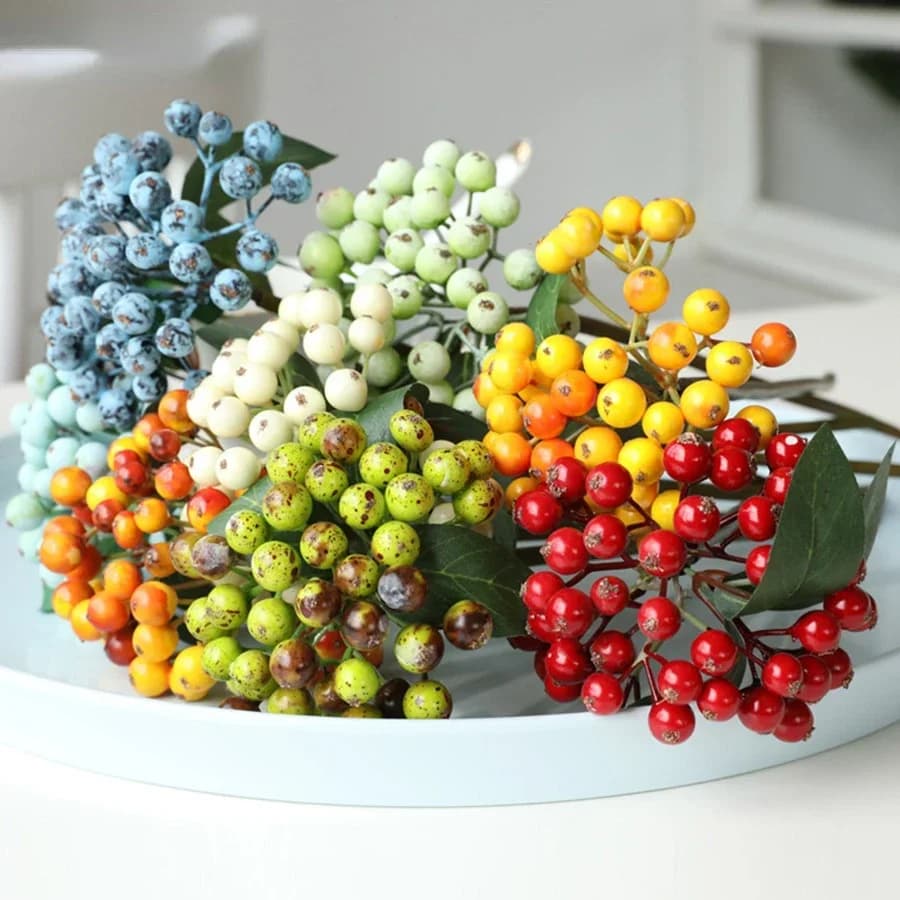 Mini bacche artificiali, fiori di Natale, bacche finte e piccoli fiori in schiuma, decorazioni per matrimoni, decorazioni per la casa, composizioni floreali da tavolo.