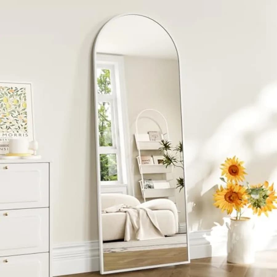 Specchio a figura intera - Specchio ad arco da 57" x 20" con cornice in lega di alluminio, da pavimento o da parete, per bagno e soggiorno