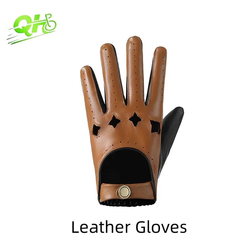 Men Leather Gloves Motorcycle Driving Touchscreen Breathable Head Layer Sheepskin Hollow Pentagram Light Luxury Business Gloves