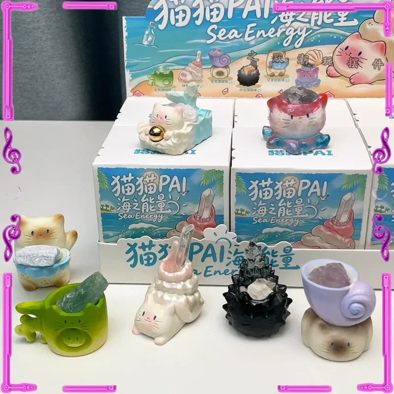 Cat Pai Sea Energy Series Crystal Blind Box Multiple Styles Mini Cute Kitten Figure Car Ornament Model Toys Mystery Box Fun Gift