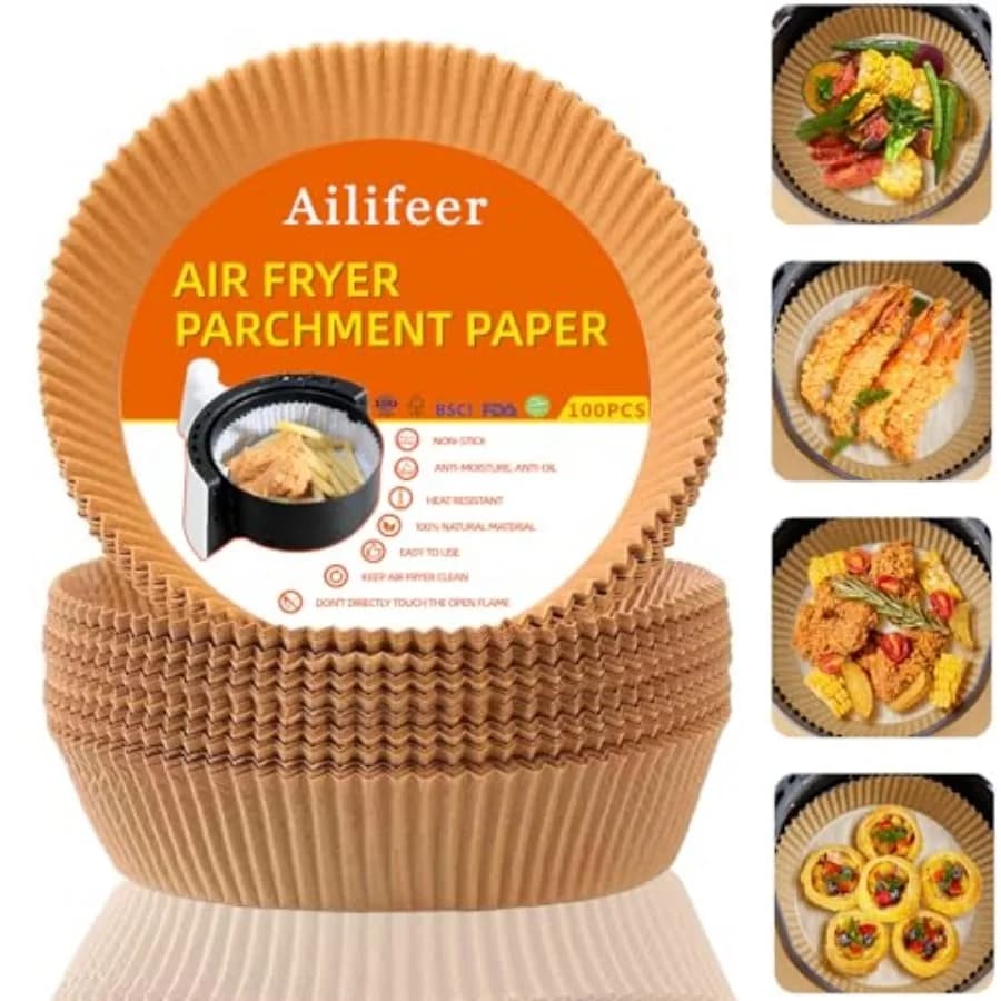 Air Fryer Liners Round, 100PCS 6.3 inch Disposable Liner for Air Fryer 2Qt to 5Qt, Unbleached Non-stick Non-leak Small Airfryer