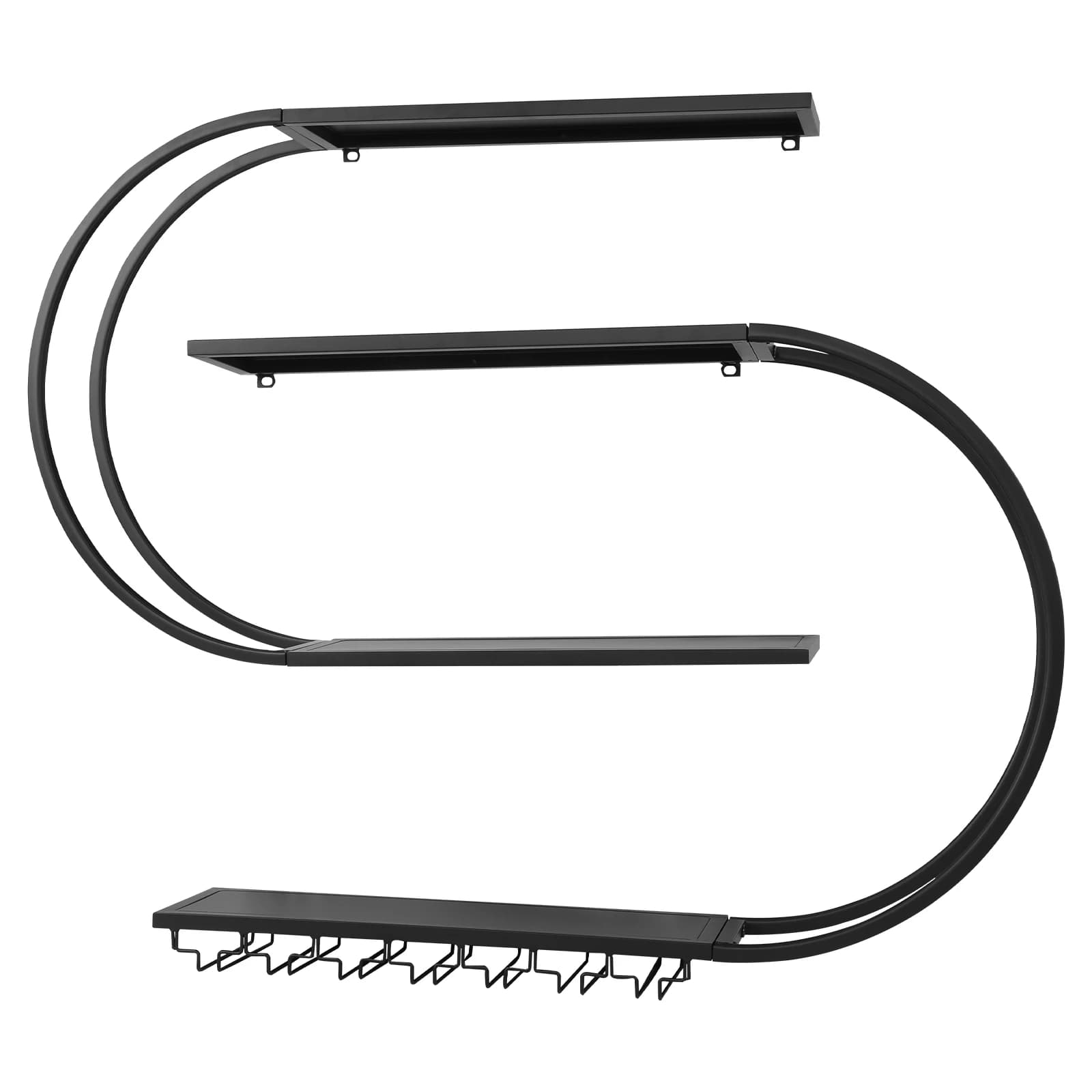 Portabottiglie da Parete a 4 Livelli con Luce LED, Espositore in Metallo per Vini con Porta Bicchieri per Casa, Bar, Cucina, Sala da Pranzo