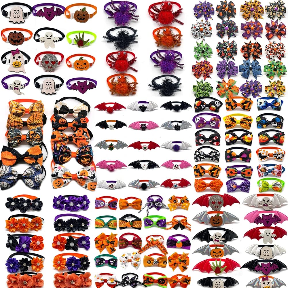 50pcs Halloween Style Pet Dog Accessories Pet Dog wing style Bow Tie Small Dog Holiday Bowties Nekties Pet Dog Grooming Products