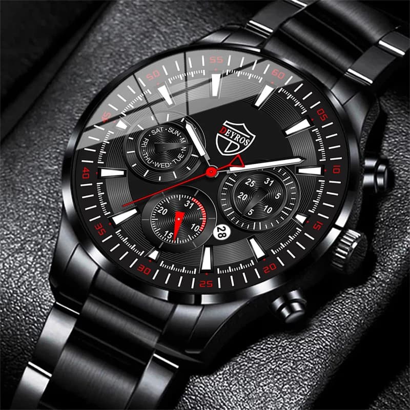 Fashionable Men's Watches Set Black Stainless Steel Luxury Sport Business Men's Casual Wrist Watch