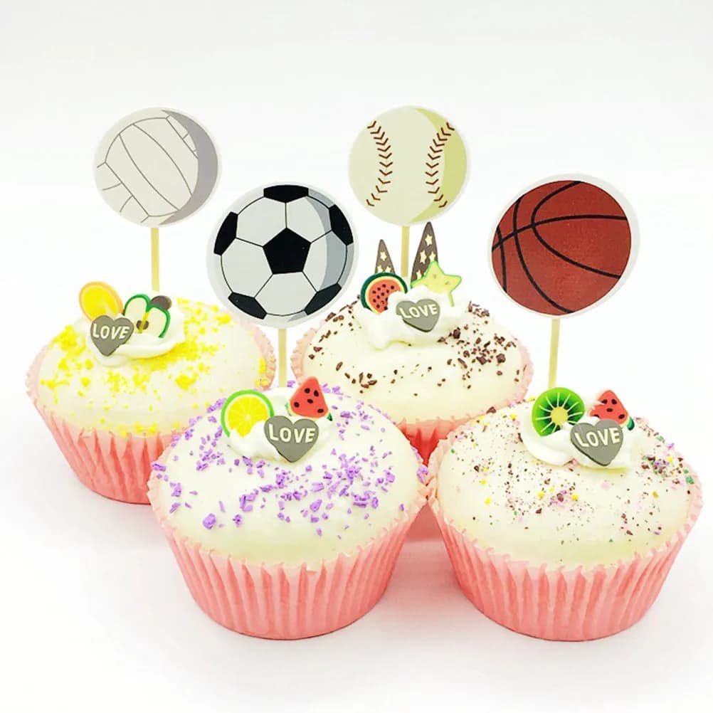 48 Pezzi Decorazioni per Torte a Tema Sportivo, Topper in Carta per Basket, Calcio, Baseball, Pallavolo, Stile Cartone Animato per Feste di Compleanno, Cupcake e Dessert
