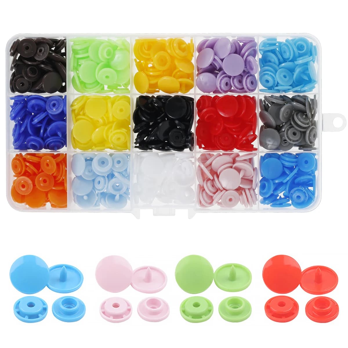 Kit bottone a pressione Set di bottoni automatici in plastica T5 Strumento di chiusura a scatto per abbigliamento Kit di strumenti per stoffa con perno a pressione in resina multicolore per la lavorazione di abbigliamento
