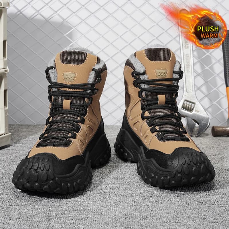 Autumn and Winter Men's Outdoor High-Top Large Size Fleece-Lined Warm Casual Sports Snow Boots, Suitable for Autumn and Winter Outdoor Hiking, Travel, and Commuting