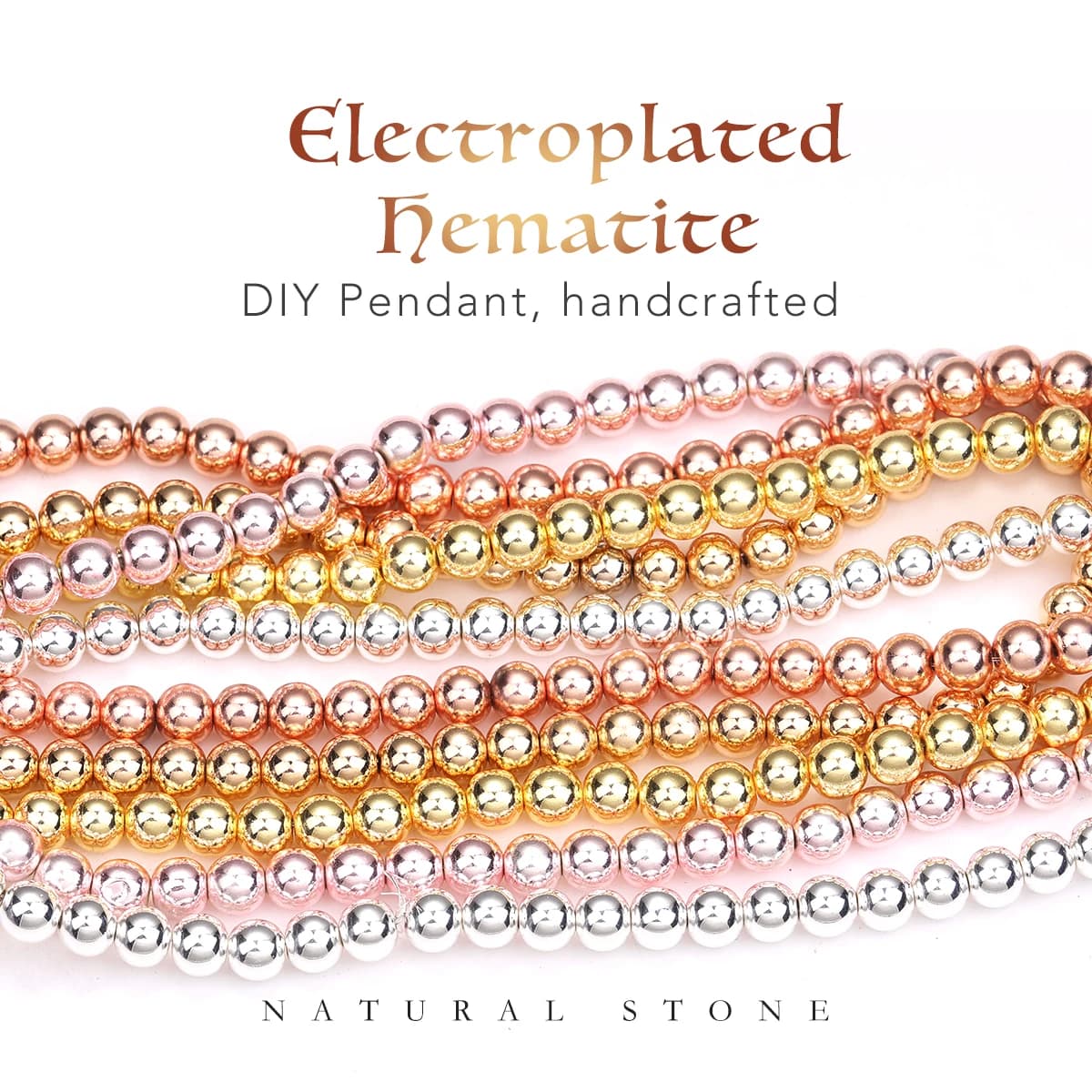 Natural Stones Rhodium Plated Hematite Round Loose Mineral Beads for Bracelet DIY Jewelry Making 15inch 2/3/4/6/8/10mm