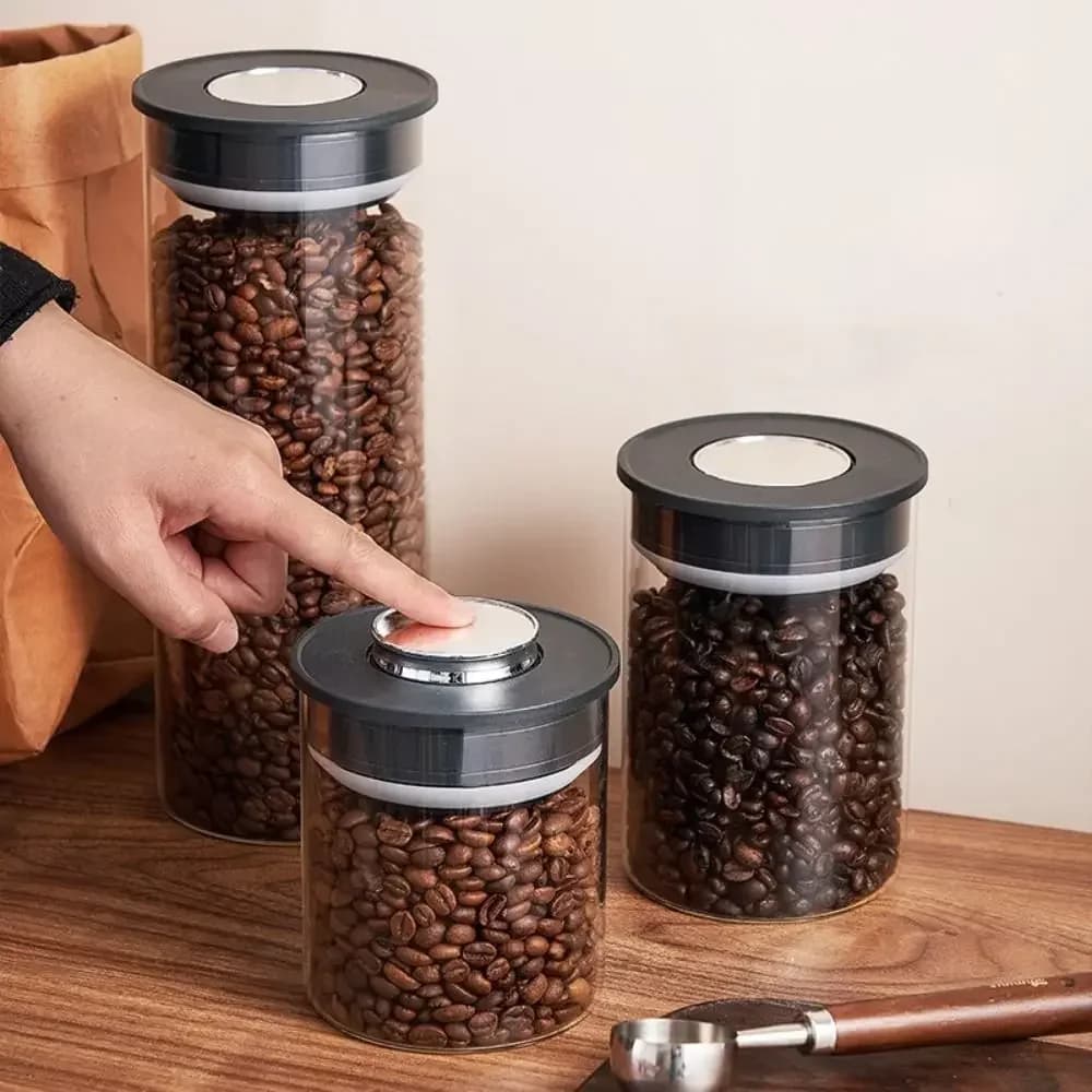 Glass Vacuum Sealed Tank Transparent Press Type Coffee Beans Storage Bottle Moisture-proof Fresh Keeping Tea Storage Container