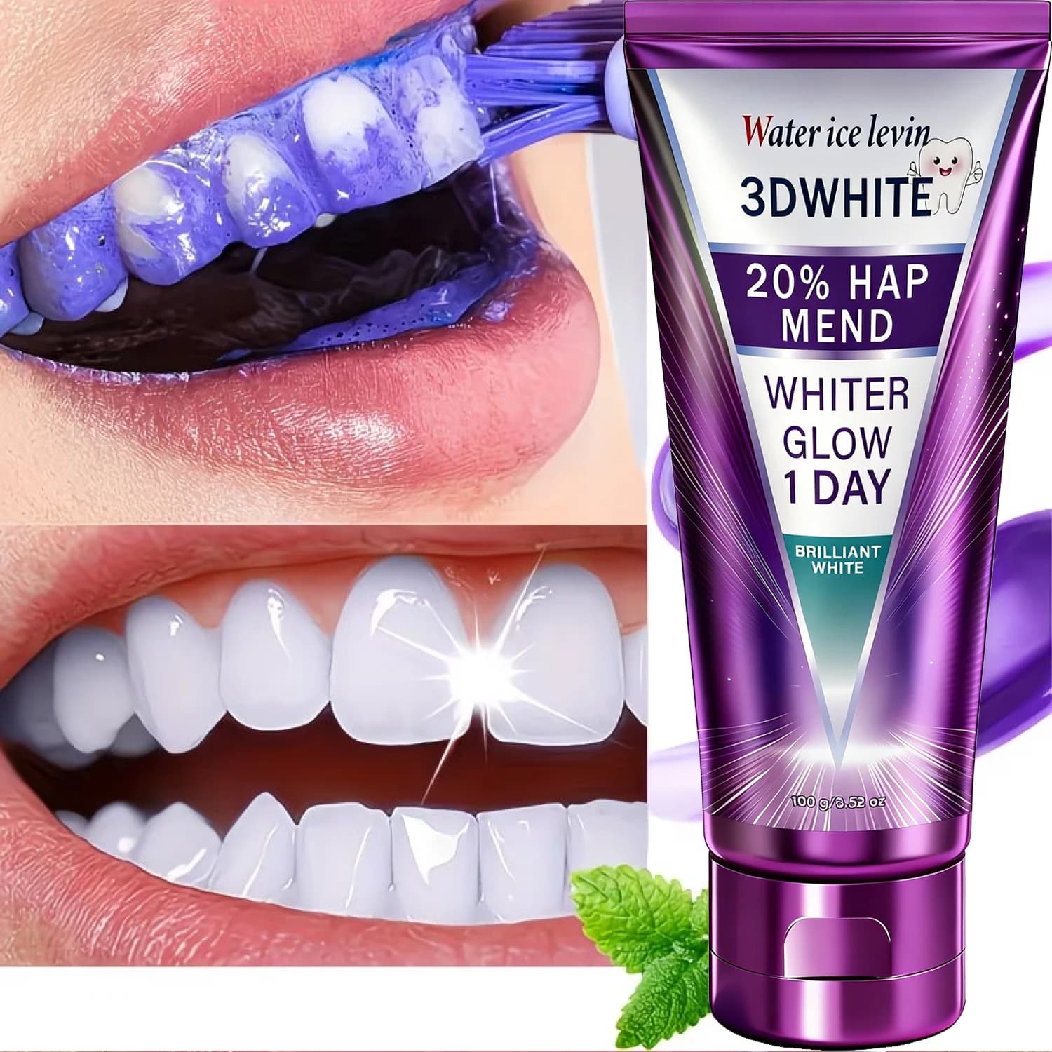 Dentifricio sbiancante 3D White con 20% HAP - Denti più bianchi in 1 giorno, rimuove le macchie profonde, mentolo rinfrescante per un alito fresco e smalto forte
