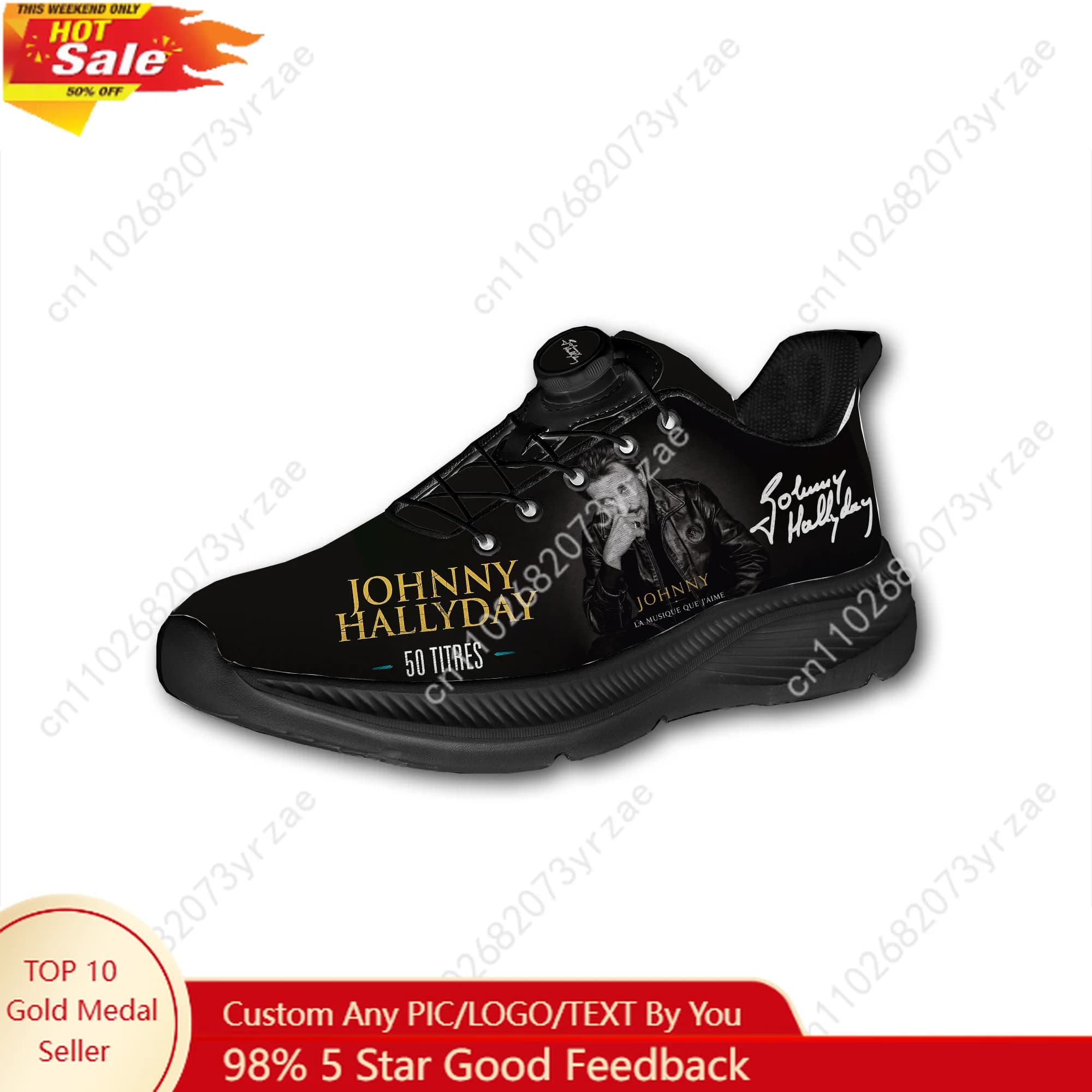 Sneakers Johnny Hallyday da uomo e da donna, scarpe da passeggio senza lacci con bottone rotante, scarpe sportive alla moda, leggere, personalizzate.
