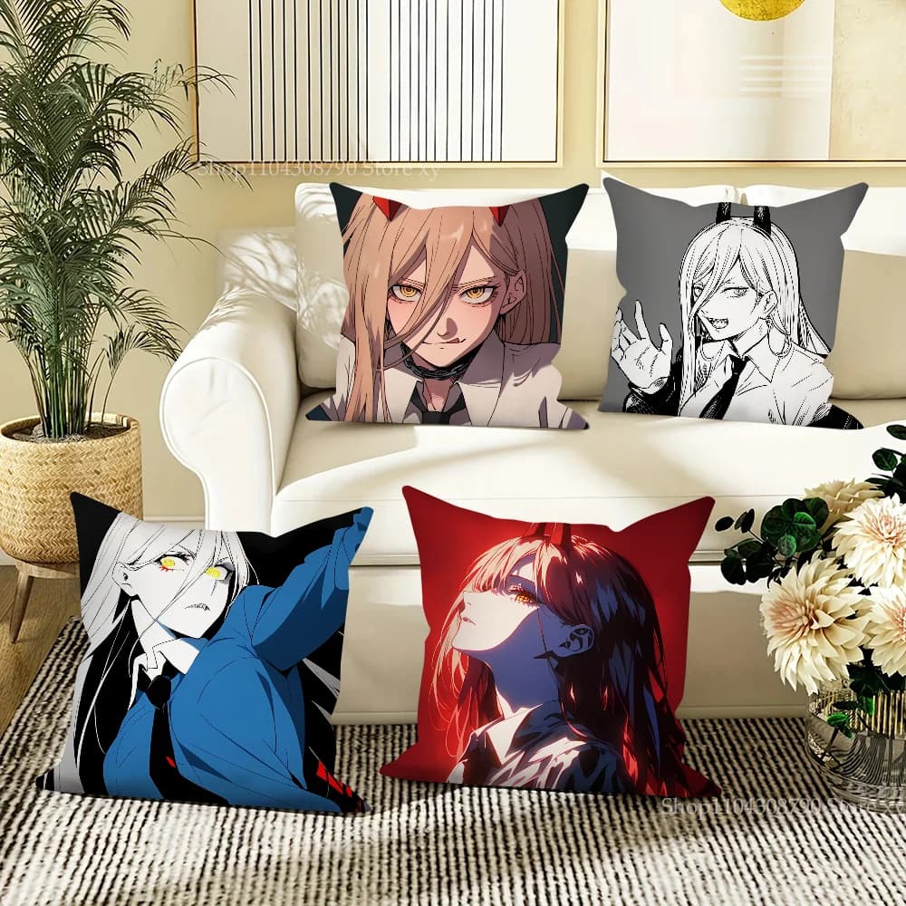 Power Animation Chainsaw Man Federa per cuscino SquarePillow Camera da letto Divano Tempo libero Comfort Cuscino Auto Soggiorno Decorazione della casa 40X40