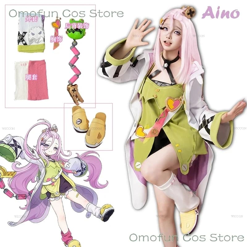 ABC123Aino Cosplay Genshin Impact Clothing Women Halloween Anime Game Costume wig Loli Cute Girls Fullset Outfit 3;b,6/k'5;