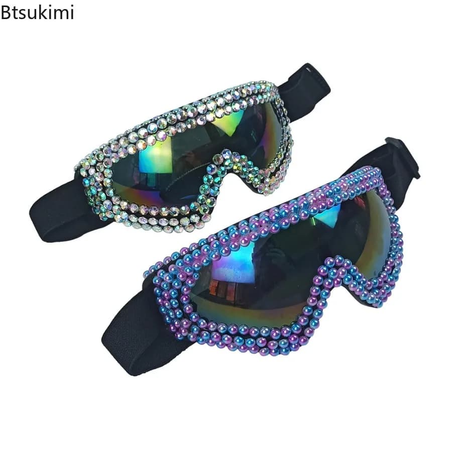 Trendy Diamond Peal Decor Occhiali da sole Carnevale Party Costume Puntelli Occhiali da illusione Steam Punk Occhiali da neve Occhiali da sci di lusso