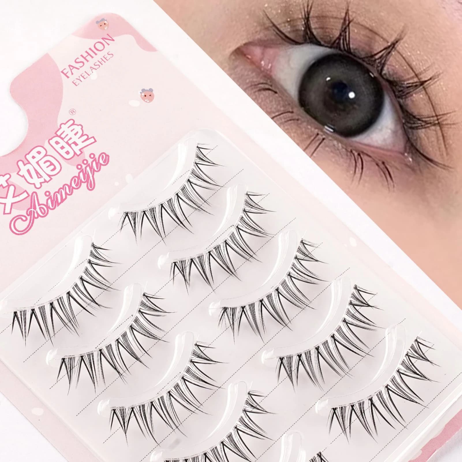 Ciglia Finte Little Devil Doll, 5 Paia, Ultra Sottili, Trasparenti, Stile Anime, Ciglia a Striscia Leggere, Extension Ciglia