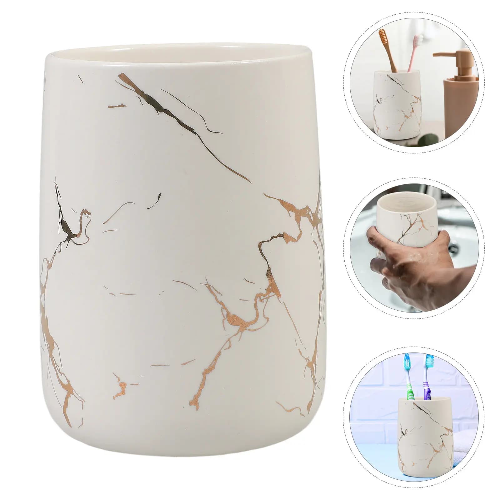 Portaspazzolino in Ceramica con Motivo Marmorizzato, Robusto Porta Spazzolino Multiuso per Bagno, Viaggio e Casa