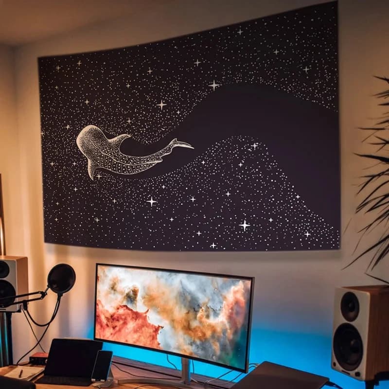 Shark and Star Pattern Tapestry, Wall Hanging for Bedroom Dorm Decoration, Ideal Home Decor and Festival Gift