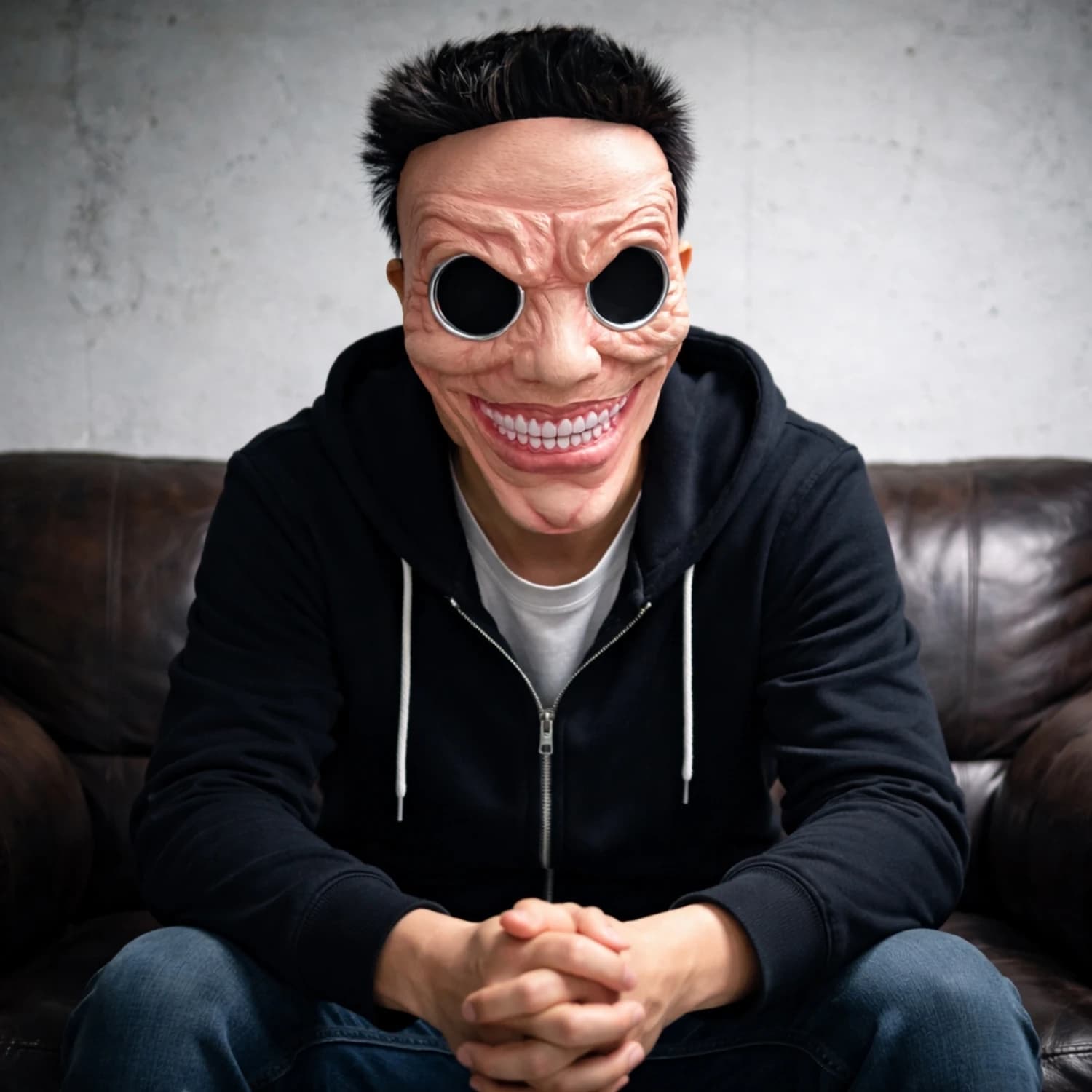 Maschera in Latex con Occhi Sorridenti, Spaventosa Maschera Horror a Viso Intero per Feste di Halloween e Costumi Cosplay
