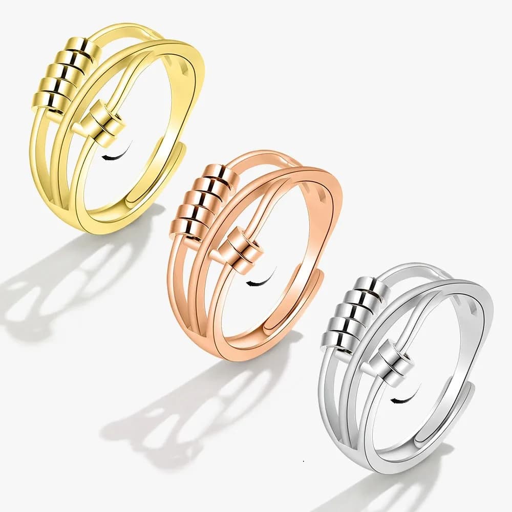 Perlina rotonda rotante Ansia Anello da donna di lusso Twisted Fidget Spinner in metallo Ansia Sollievo Spinning Anello antistress Bague Femme