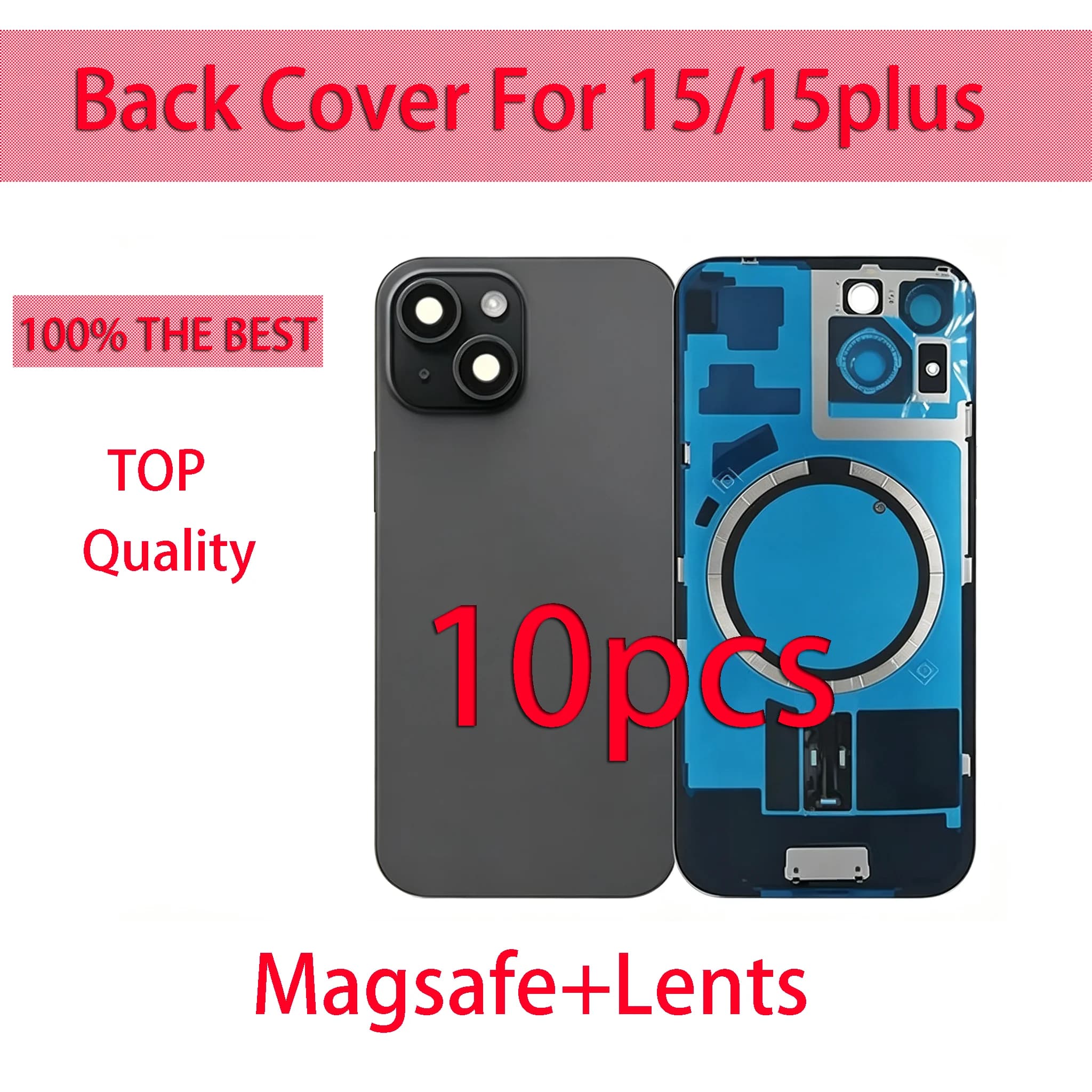 10PCS Back Glass Replacement For iPhone 15/15 Plus Rear Battery Door Cover with Pre-Installed Camera Frame Repair Parts