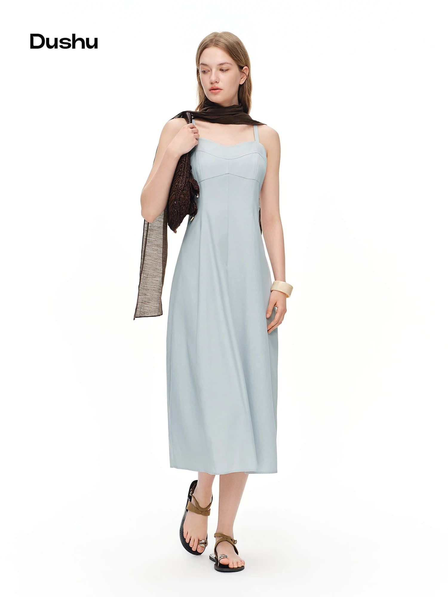 DUSHU 2026 Abito Estivo da Donna con Spalline Sottili Ispirato allo Stile Francese, Orlo a Balze - Stile Casual per Uscite Estive Quotidiane