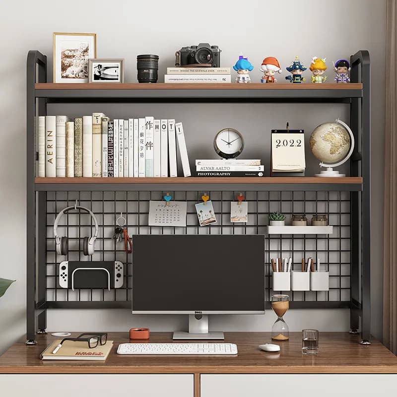 Bookshelf with Grid Desk Storage Shelf Desktop Multilayer Iron Shelf Student Computer Desk Cavity Plate Bookcase Table Rack