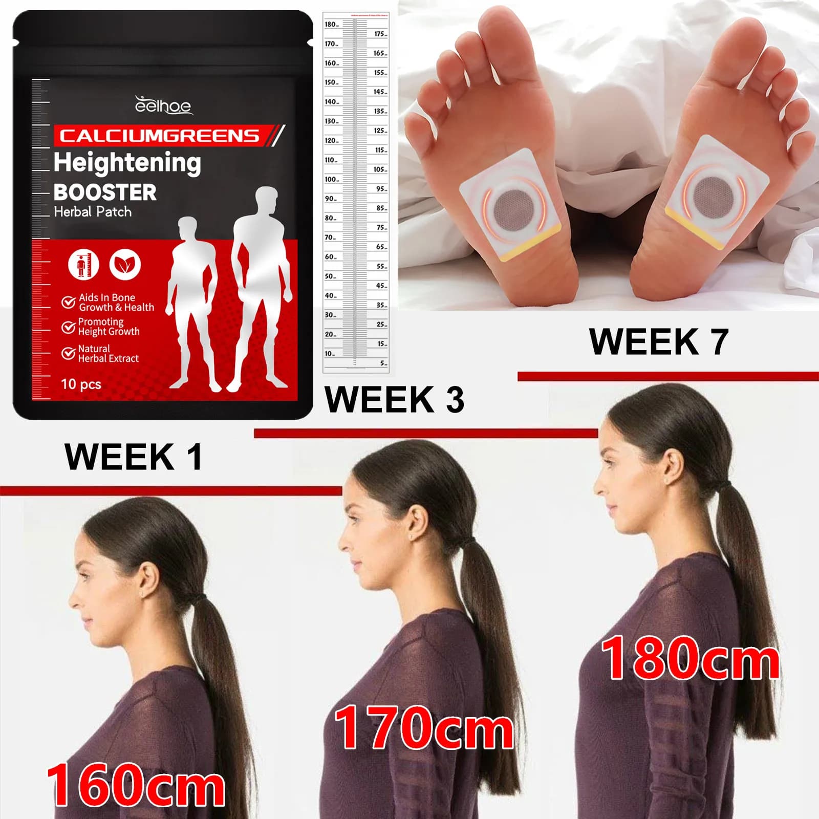 Grow taller Patch for foot Growth Hormone Enhancer Gesso Bone Strength Calcium Vitamin D Supplements for Adults and Teens
