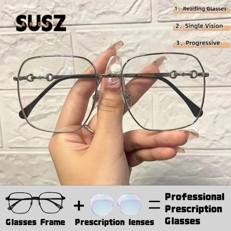 LS-SUSZ Trend Lagre Frame Prescription Reading Sunglasses Summer Elegant Beach Driving Myopia Glasses UV400 Protection For Women