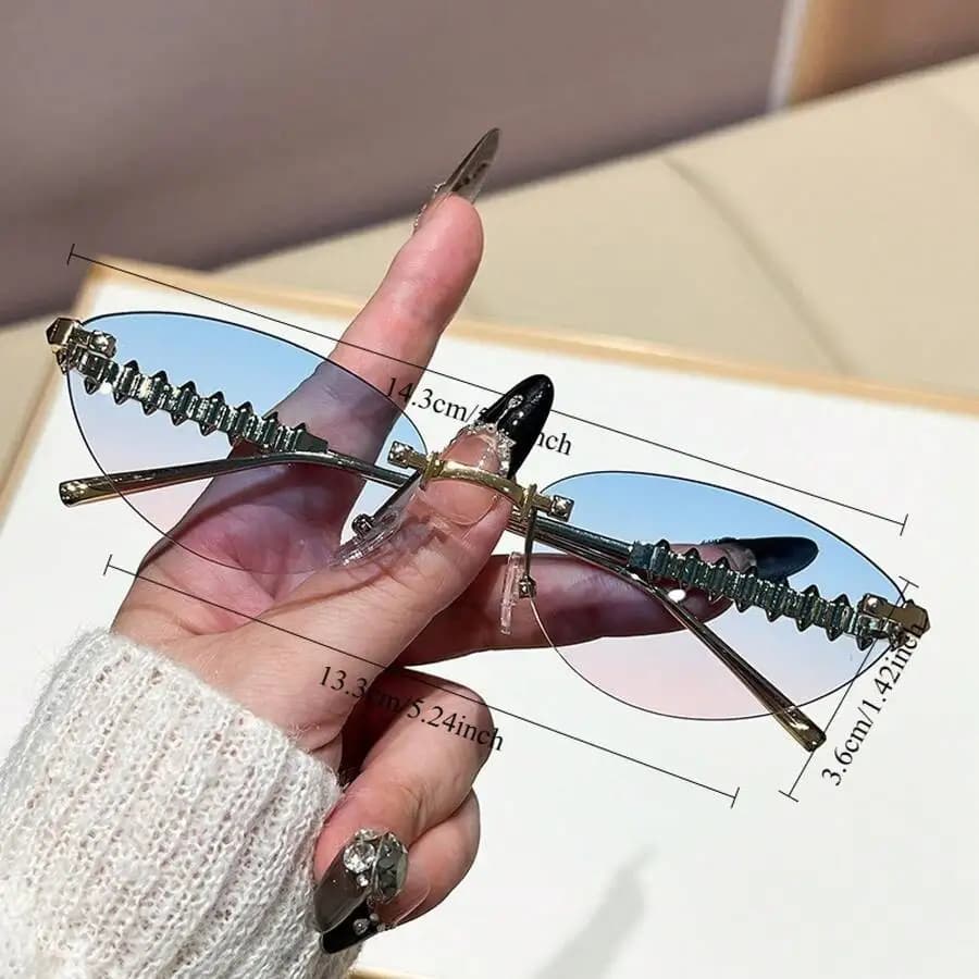 INS Metal Rivet Frameless Cat-Eye Fashion Glasses, Unisex Style, Metal-Decorated Fashion Glasses - Suitable As A Gift For