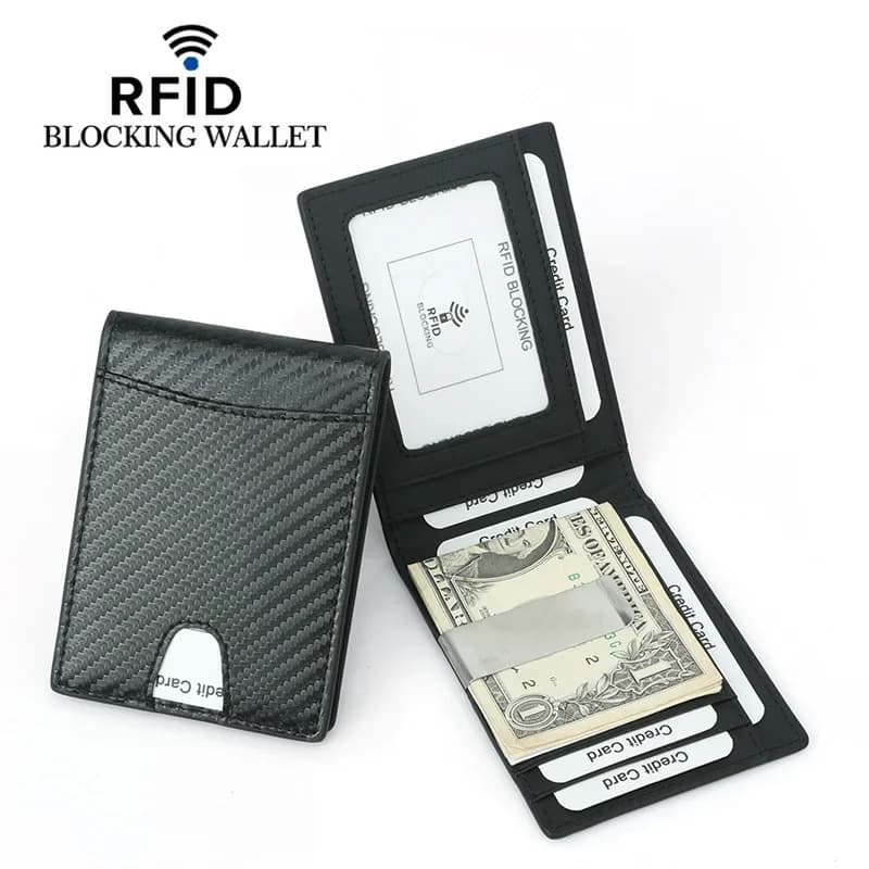 Portafoglio in Vera Pelle con Blocco RFID e Clip, Porta Carte di Credito e Documenti per Uomo, Tasca Frontale Bifold con Fermasoldi in Metallo